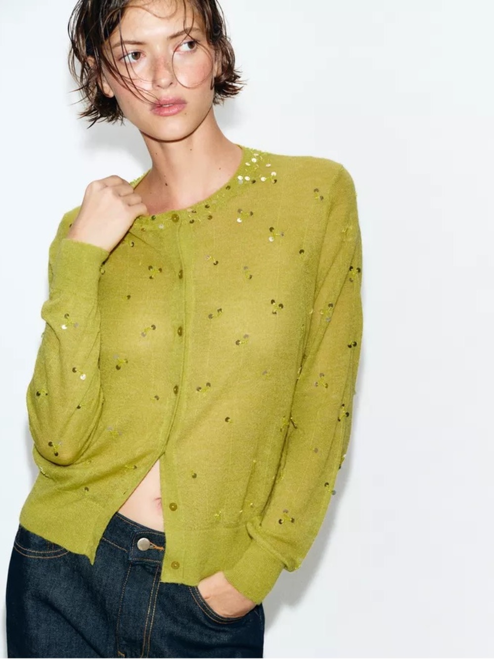 ZARA SEQUIN KNIT CARDIGAN - Picture 4 of 11